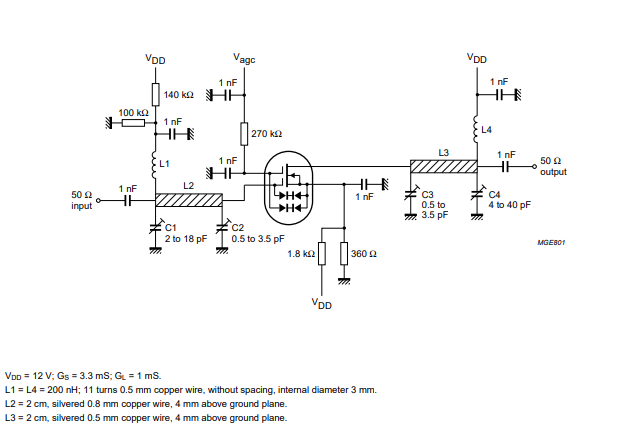 Gain control test circuit atf = 800 MHz.