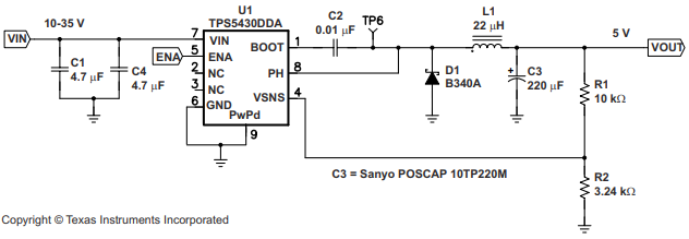 6fb6298ebf855b96a3f7ff46988a9c4d.png 10 V 35 V Input to 5 V Output Application Circuit